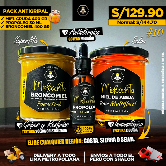 PACK ANTIGRIPAL | BRONCOMIEL + PROPÓLEO + MIEL CRUDA