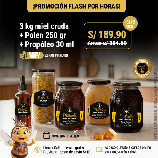 #3 PROMO FLASH: 3 KG MIEL + PROPÓLEO 30 ML + POLEN 250 GR